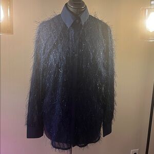 SHEIN Navy Feathered Blouse